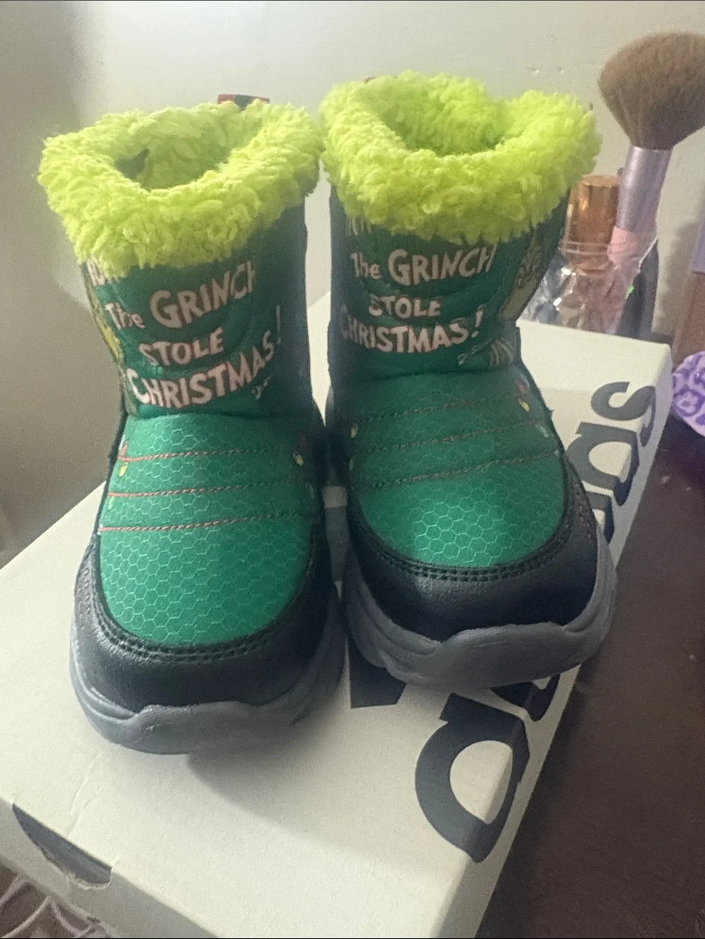 Dr. Seuss Kids Bright Green and Neon Yellow Fuzzy Boots